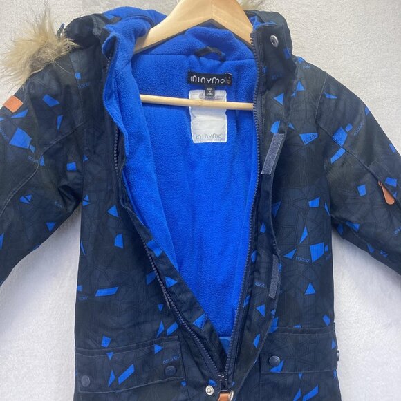 Minymo Fleece Lined Fur Trim Snowsuit Size 4 (4T) Black Blue Hooded One Piece - Picture 5 of 16